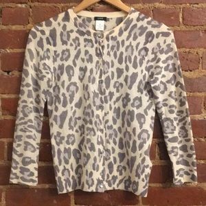 JCrew white and grey leopard cardigan